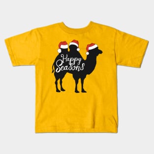 Happy Seasons - Bactrian Camel With Santa Claus Hats 1 Kids T-Shirt
